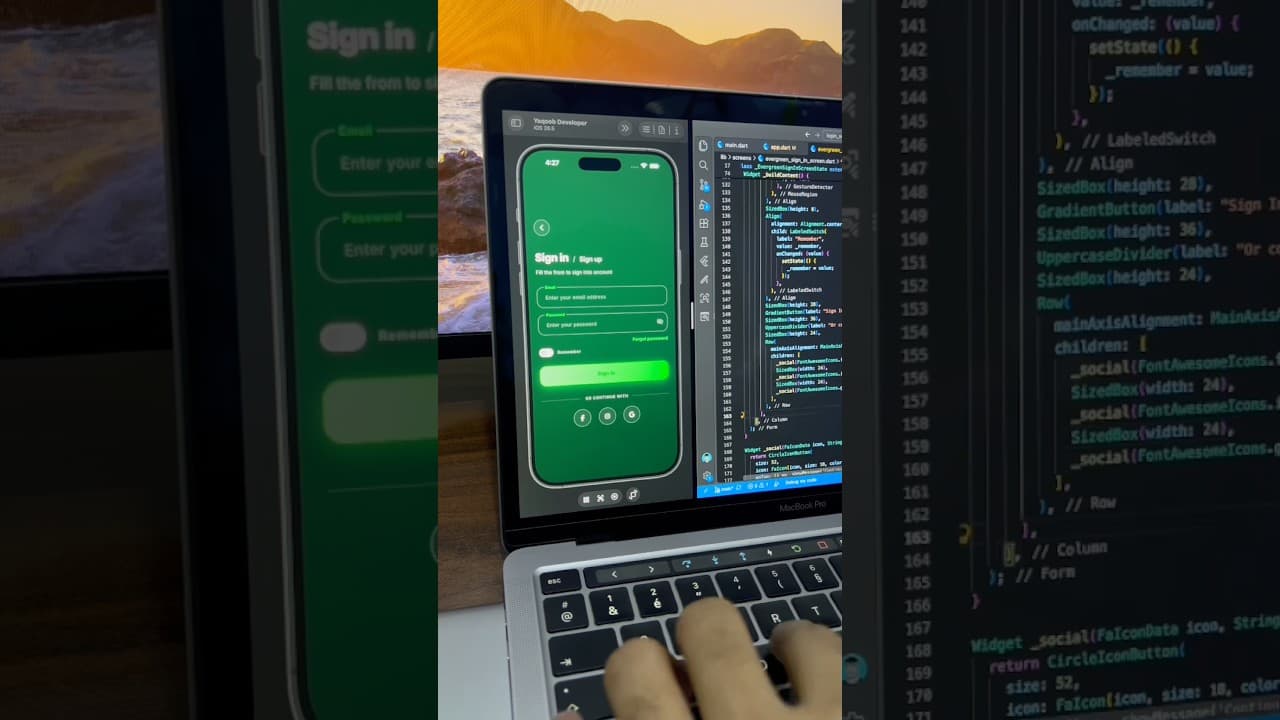 Green Dark Sign In Screen UI in Flutter preview